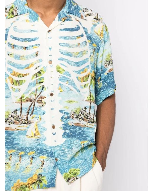 Kapital Blue Kamekameha Bone Graphic-Print Shirt for men