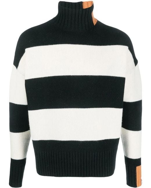RIGHT FOR Black Striped High-Neck Jumper for men