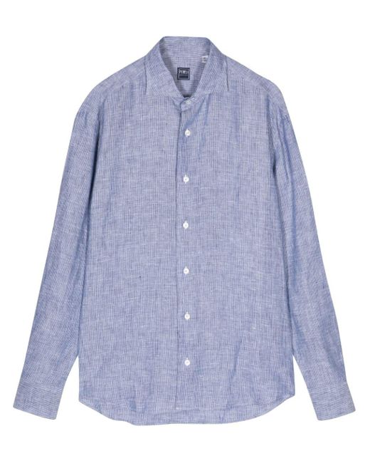 Fedeli Blue Striped Linen Shirt for men