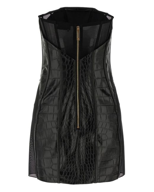 Elisabetta Franchi Black Crocodile-Print Mini Dress