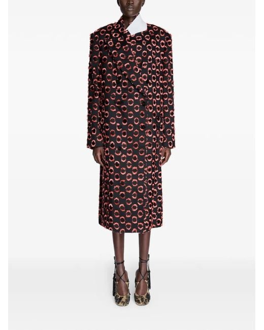 Dries Van Noten Red Double-Breasted Patterned Coat