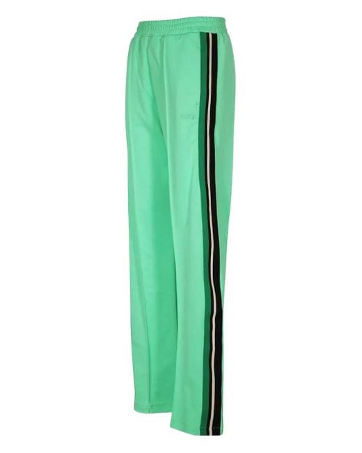 MSGM Green Elasticated-Waistband Striped Track Pants