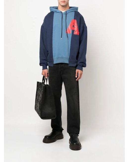Ambush Blue Panelled Logo-Print Hoodie for men