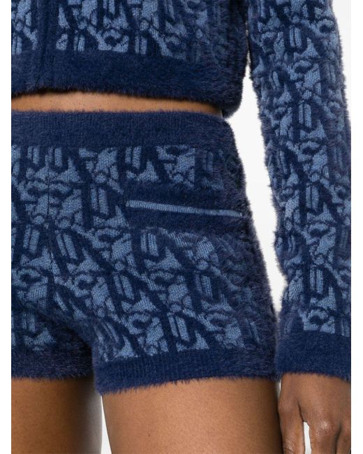Palm Angels Blue Monogram-jacquard Knitted Shorts