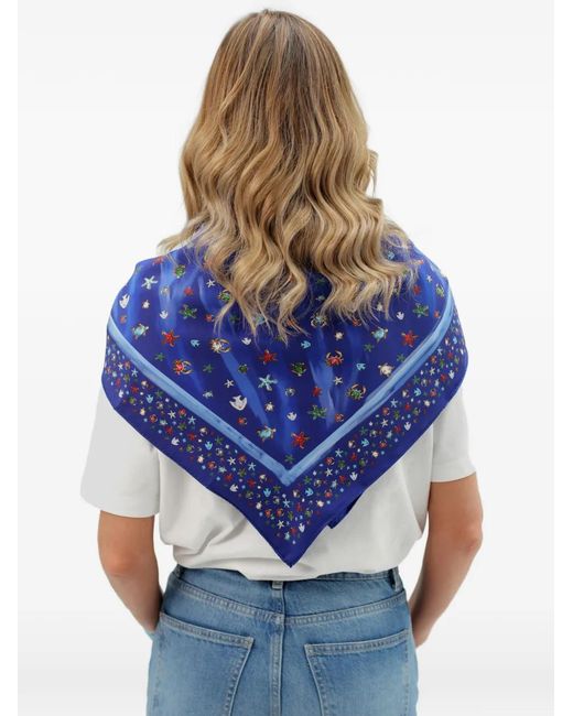 Eshvi Blue Printed Silk Scarf