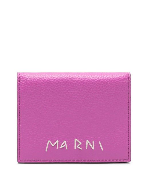 Marni Purple Logo-embroidered Leather Wallet