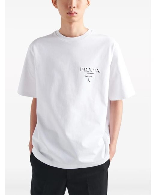 Prada Logo-embossed Cotton T-shirt in White for Men | Lyst Prada Logo-embossed Cotton T-shirt in White for Men | Lyst