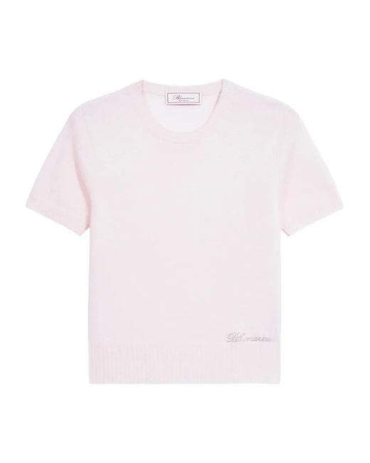 Blumarine Pink Logo-Embroidered Round-Neck T-Shirt