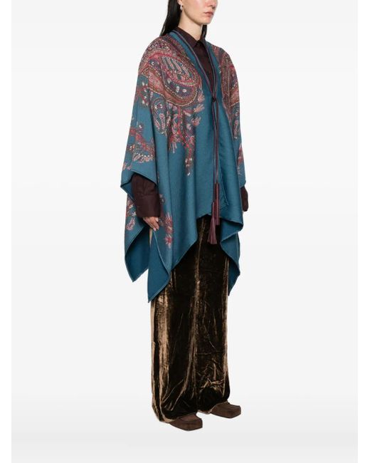 Etro Blue Paisley-Print Poncho