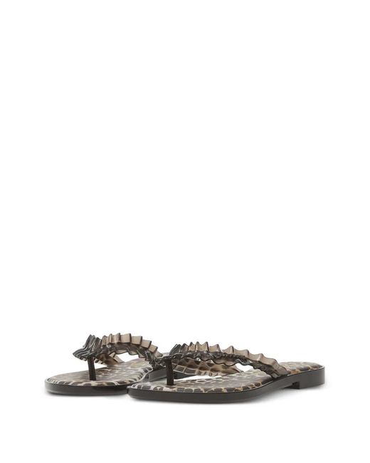 Melissa White Ruffled Leopard-Print Flip Flops