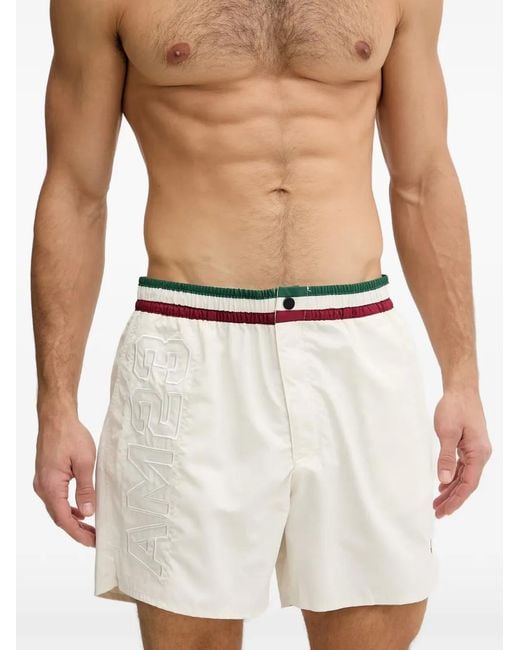 Aeronautica Militare Natural Logo-Embroidered Striped-Waistband Swim Shorts for men
