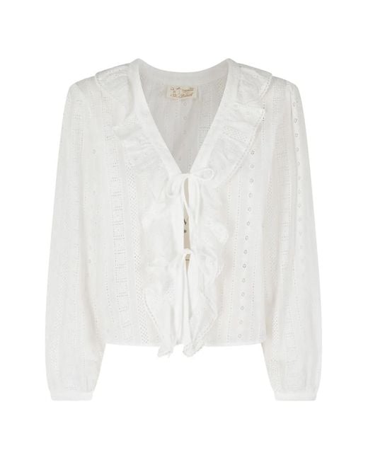 Mc2 Saint Barth White Broderie-Anglaise Ruffled Blouse