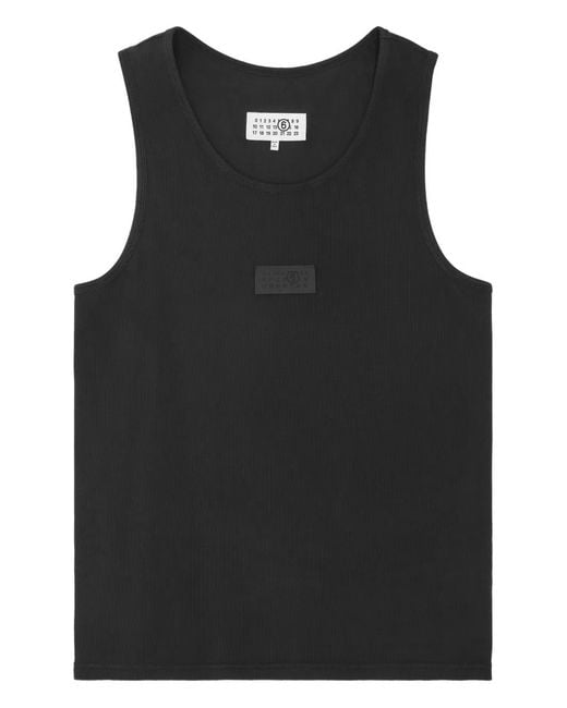 MM6 by Maison Margiela Black Ribbed Logo-Plaque Tank Top for men