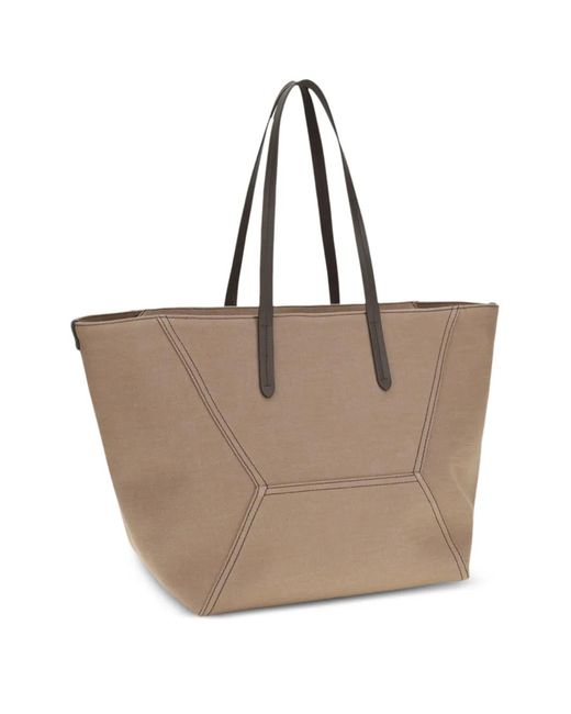 Brunello Cucinelli Natural Stitched Borsa Tote Bag