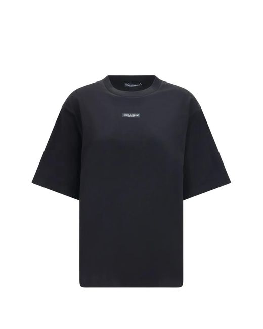 Dolce & Gabbana Blue Logo-Plaque Cotton T-Shirt