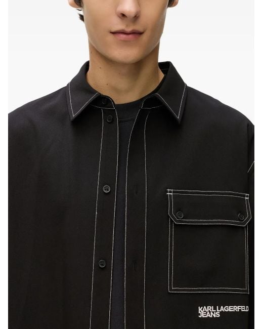 Karl Lagerfeld Black Contrast-Stitch Long-Sleeve Shirt for men