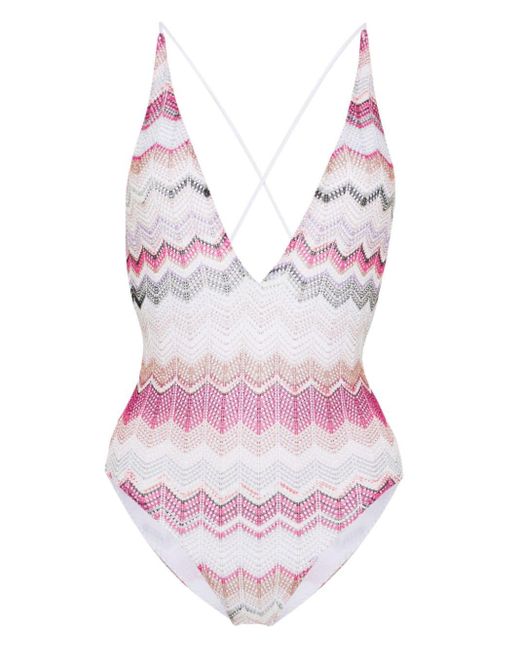Missoni Pink Wave Crochet-knit Swimsuit