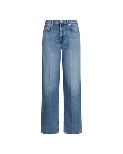 7 For All Mankind Blue Stovepipe Straight-Leg Jeans