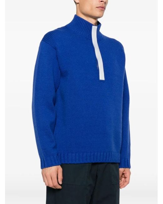 Stone Island Blue High-Neck Zip-Front Sweater for men