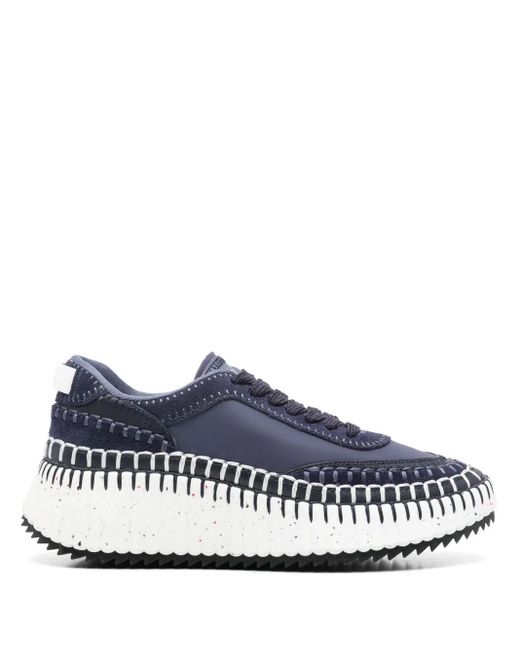 Chloé Blue Nama Satin Weave Leather Sneakers