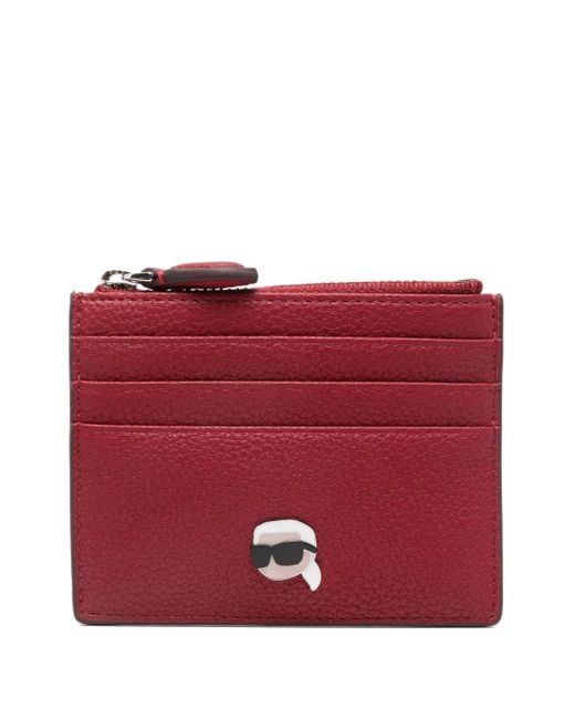 Karl Lagerfeld Red Zip Logo-Lettering Wallet