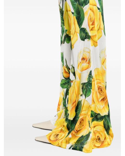 Pantalon évasé à fleurs Dolce & Gabbana en coloris Yellow