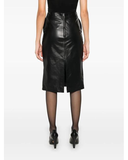Manokhi Black Leather Midi Skirt