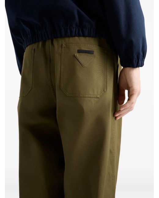 Prada Green Triangle-Appliqué Slim-Fit Cotton Trousers for men