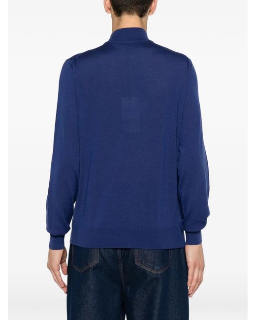 FILIPPO DE LAURENTIIS Blue Zip-Up High-Neck Cardigan for men
