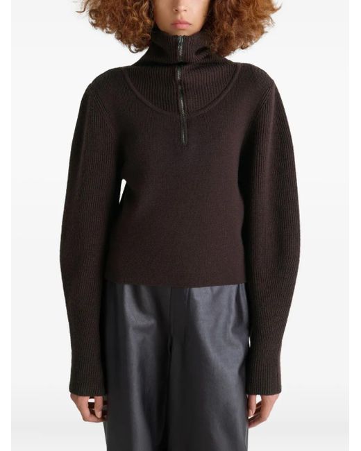 Lemaire Black Ribbed Half-Zip Sweater