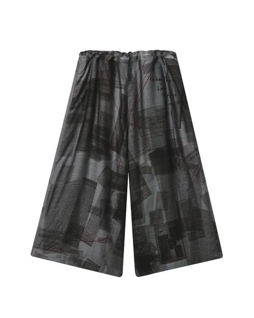 Y's Yohji Yamamoto Gray Newspaper-Print Wide-Leg Trousers