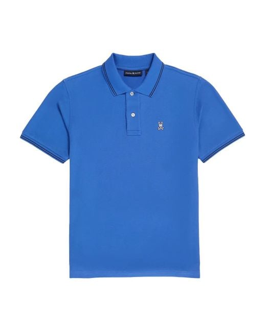 Psycho Bunny Blue Logan Logo-Embroidered Tipped Polo Shirt for men