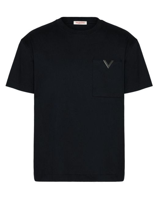 Valentino Garavani Black Logo-plaque Cotton T-shirt for men