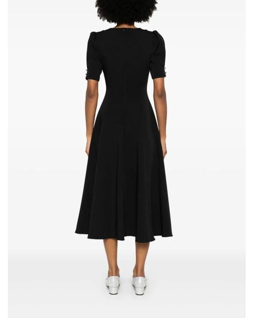 Nissa Black Crystal-Bow Crepe Midi Dress