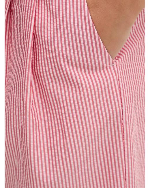 Benetton Pink Striped-Pattern Wide-Leg Cropped Trousers