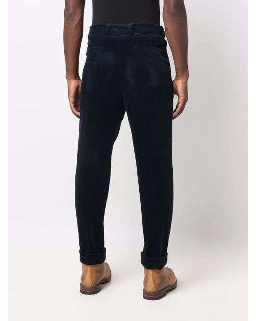 Brunello Cucinelli Blue Corduroy Straight-Leg Trousers for men