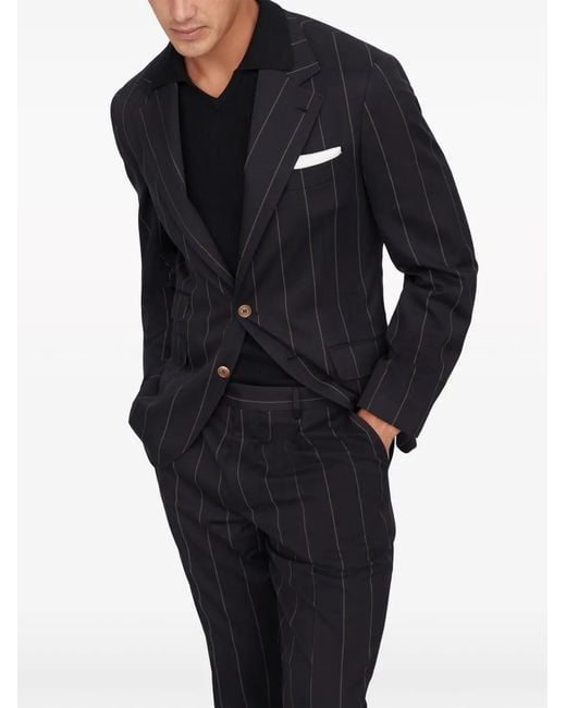 Brunello Cucinelli Blue Stripe-Pattern Wool-Blend Blazer for men