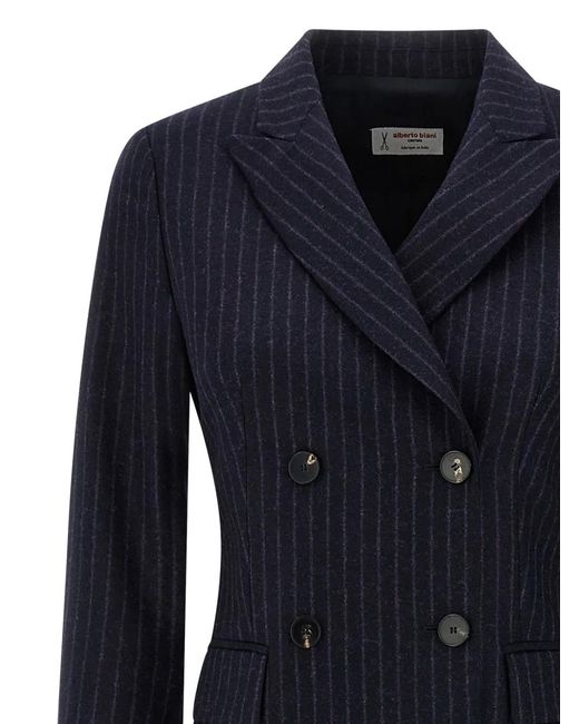 Alberto Biani Blue Pinstripe Double-Breasted Coat