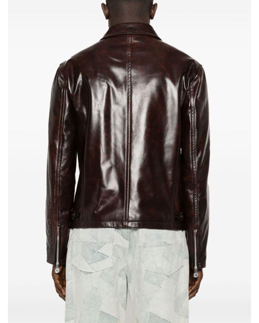 Acne Black Zip-up Leather Jacket for men
