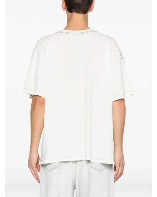 RRR123 White Graphic-Print Distressed T-Shirt for men