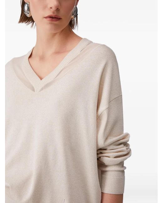 Liu Jo White V-Neck Logo-Embellished Sweater