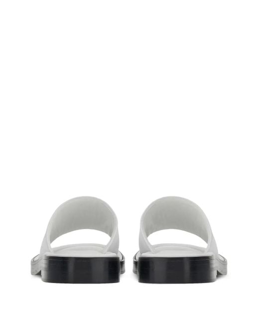 Ferragamo White Plain Leather Flat Mules