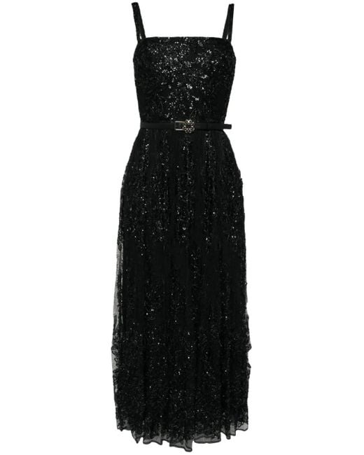 Elie Saab 刺繍レースロングドレス Black