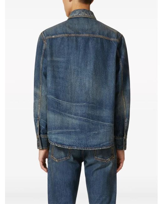 Valentino Garavani Blue V-Detail Denim Shirt for men