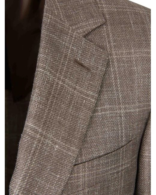 Canali Brown Check-Pattern Single-Breasted Blazer for men