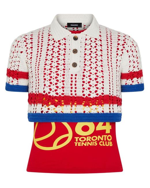 DSquared² Poloshirt mit Einsatz aus Pointelle-Strick in Red für Herren