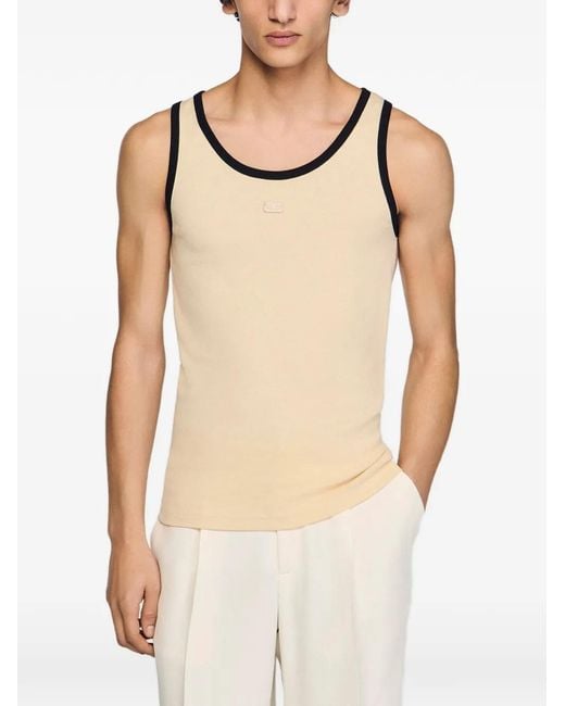 Sandro Natural Cotton Vest Top With Patch for men