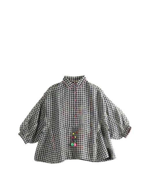 Péro Gray Checked Pompom Shirt