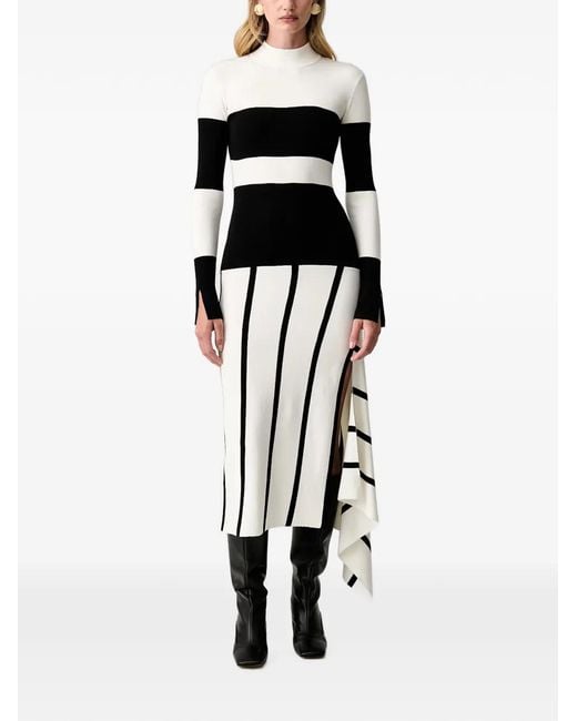 Patrizia Pepe White Striped Open-Back Midi Dress