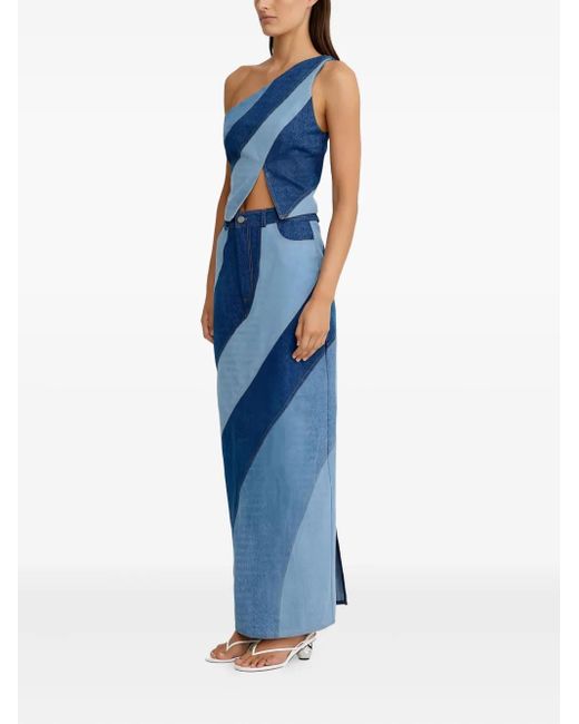Significant Other Blue Diagonal-Paneled One-Shoulder Top